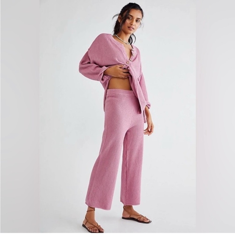 FP Free People Beach Pink Hailee Wide Leg Textured Pants Size Small